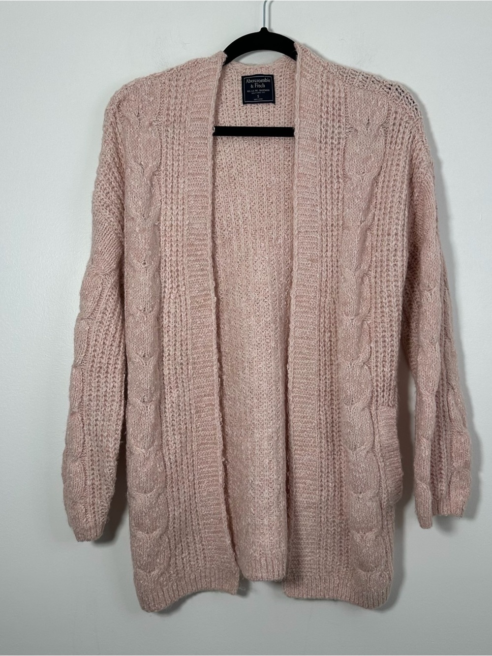 Abercrombie  Women’s Small Blush Pink Cable Knit Open Front Cardigan